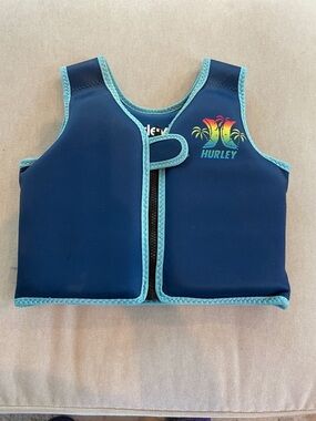 Hurley Navy One-Piece Swim Vest with Aqua Trim and Rainbow. Sz 4-6 yrs 33-66 lbs